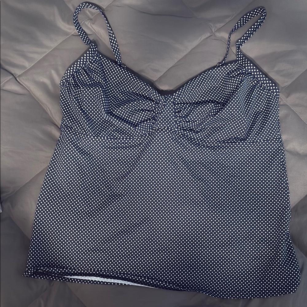 Lands' End Black and White Polka Dot Swim Top